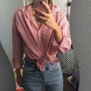 Oversized red striped dress shirt